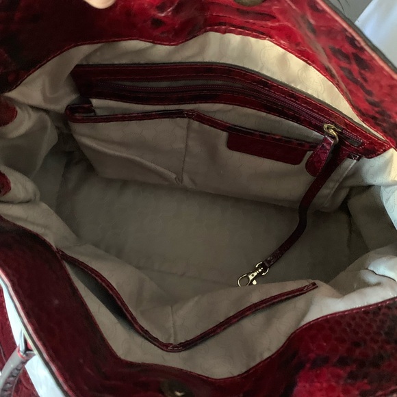 Michael Kors Red Leather Hamilton Tote Bag Large Exotic Python Purse - Picture 5 of 16